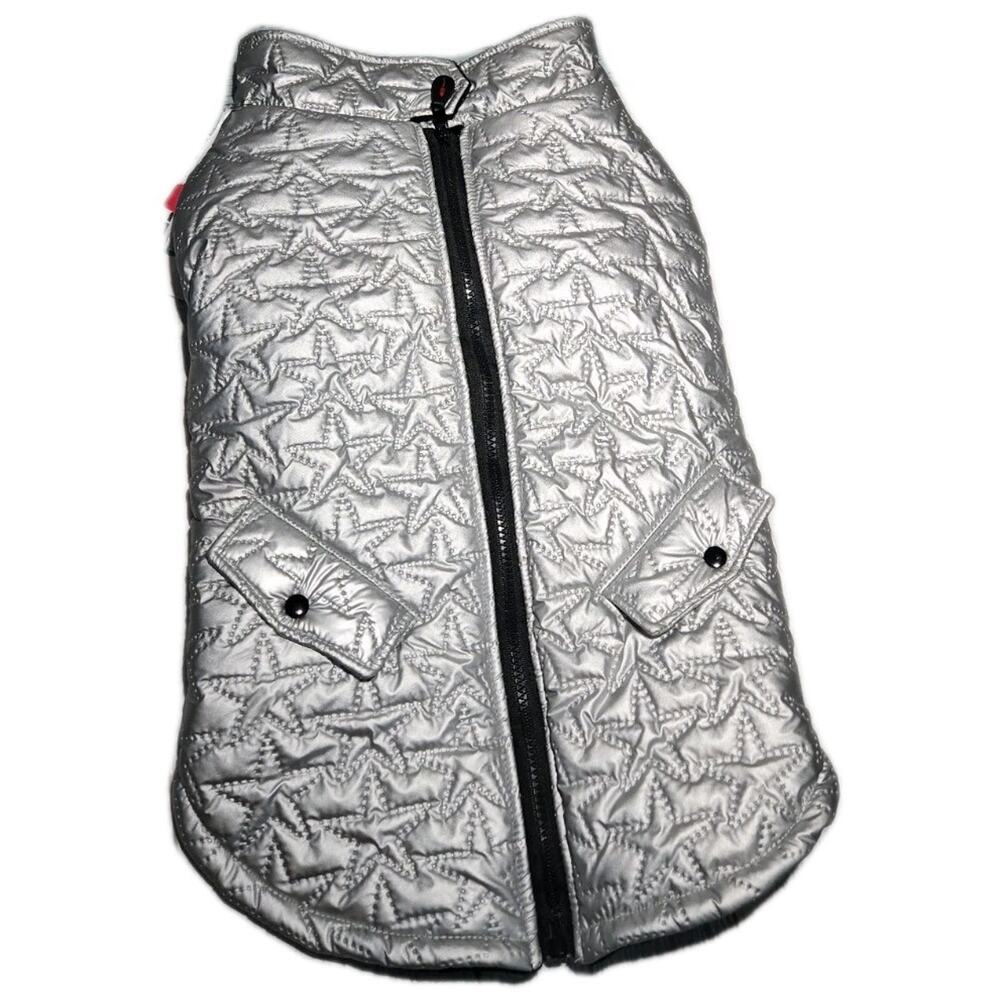 Novogratz Pets Zip Up Jacket Silver Metallic Coat Dog Size LARGE Winter Outdoor